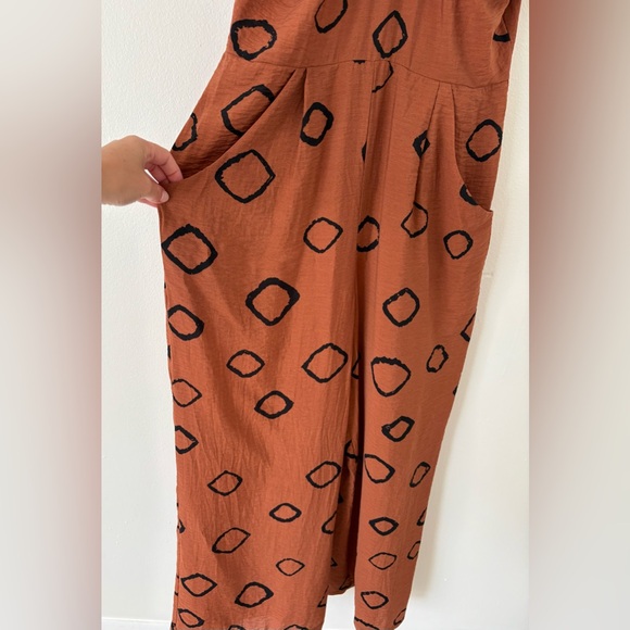 Anthropologie Eva Franco Faith Wide Leg Jumpsuit in Brown Dot Size 6 - Picture 9 of 12